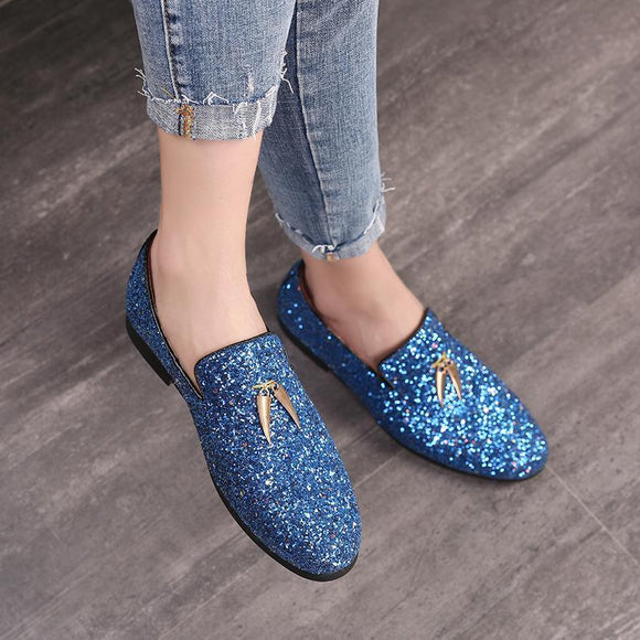 Luxury Plus Size Glitters Bling Stylish Flats Shoes Man Party Shoes