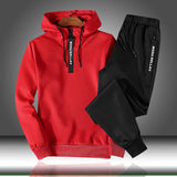 Patchwork Men's Sportswear Sets Hooded Thick Casual Tracksuit 2 Piece set (Sweatshirt + Sweatpants Set)