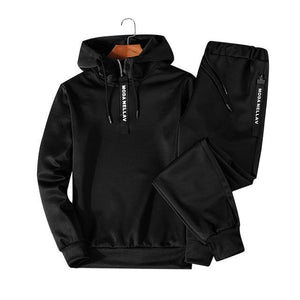 Patchwork Men's Sportswear Sets Hooded Thick Casual Tracksuit 2 Piece set (Sweatshirt + Sweatpants Set)