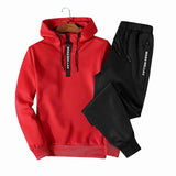 Patchwork Men's Sportswear Sets Hooded Thick Casual Tracksuit 2 Piece set (Sweatshirt + Sweatpants Set)