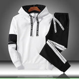 Patchwork Men's Sportswear Sets Hooded Thick Casual Tracksuit 2 Piece set (Sweatshirt + Sweatpants Set)