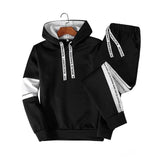 Patchwork Men's Sportswear Sets Hooded Thick Casual Tracksuit 2 Piece set (Sweatshirt + Sweatpants Set)