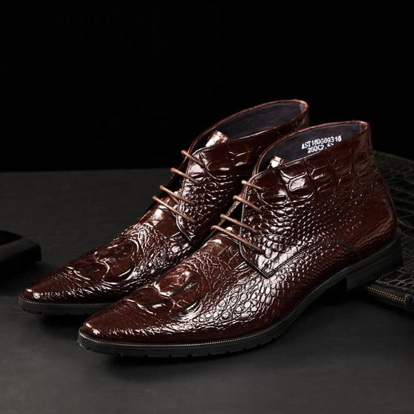 Men's Genuine Leather Lace-Up High Quality Pattern Ankle Boots