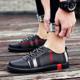 Men Breathable Wear Resisitant  Lace Up Plaid Pattern Plat Shoes
