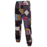 Men's  Linen Long Pant Ethnic Style Patchwork Vacation Set