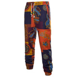 Men's  Linen Long Pant Ethnic Style Patchwork Vacation Set