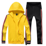 Men's Patchwork Hooded Zipper Hoodies+Pants Sport Tracksuit