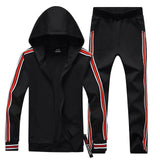 Men's Patchwork Hooded Zipper Hoodies+Pants Sport Tracksuit