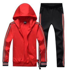 Men's Patchwork Hooded Zipper Hoodies+Pants Sport Tracksuit