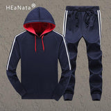 Men's Hooded Hoodie Tracksuit Sweat Suits Patchwork Autumn Winter 2pcs Hoodies Pants Sportsuit