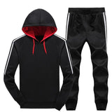 Men's Hooded Hoodie Tracksuit Sweat Suits Patchwork Autumn Winter 2pcs Hoodies Pants Sportsuit