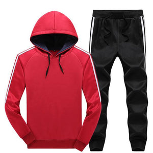 Men's Hooded Hoodie Tracksuit Sweat Suits Patchwork Autumn Winter 2pcs Hoodies Pants Sportsuit