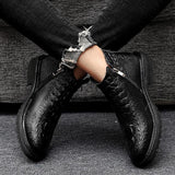 Men's High Quality LeatherAutumn Winter Warm Fur Snow Crocodile Pattern Ankle  Boots