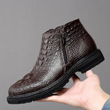 Men's High Quality LeatherAutumn Winter Warm Fur Snow Crocodile Pattern Ankle  Boots