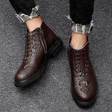 Men's High Quality LeatherAutumn Winter Warm Fur Snow Crocodile Pattern Ankle  Boots