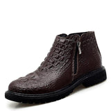 Men's High Quality LeatherAutumn Winter Warm Fur Snow Crocodile Pattern Ankle  Boots