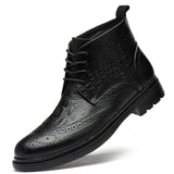 Men's Luxury Leather Crocodile pattern Carved Bullock Ankle Boot