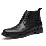 Men's Luxury Leather Crocodile pattern Carved Bullock Ankle Boot