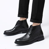 Men's Luxury Leather Crocodile pattern Carved Bullock Ankle Boot