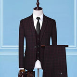 Men's New Lattice Business 3 Piece Suits suits (Blazer+ Pants +Vest)