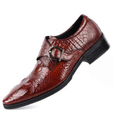 Men's Monk Strap Crocodile Metal Buckle Formal Wedding Leather Dress Shoes