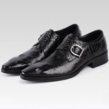 Men's Monk Strap Crocodile Metal Buckle Formal Wedding Leather Dress Shoes