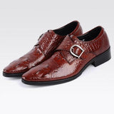 Men's Monk Strap Crocodile Metal Buckle Formal Wedding Leather Dress Shoes