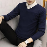 New Men's Slim Knitted Cashmere Wool Autumn Winter Warm Casual Solid Full Sweater