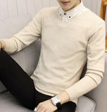 New Men's Slim Knitted Cashmere Wool Autumn Winter Warm Casual Solid Full Sweater