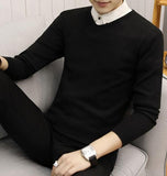 New Men's Slim Knitted Cashmere Wool Autumn Winter Warm Casual Solid Full Sweater