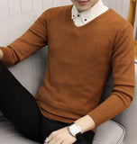 New Men's Slim Knitted Cashmere Wool Autumn Winter Warm Casual Solid Full Sweater