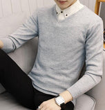 New Men's Slim Knitted Cashmere Wool Autumn Winter Warm Casual Solid Full Sweater