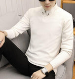 New Men's Slim Knitted Cashmere Wool Autumn Winter Warm Casual Solid Full Sweater