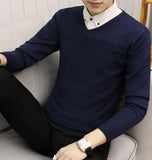 New Men's Slim Knitted Cashmere Wool Autumn Winter Warm Casual Solid Full Sweater