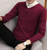 New Men's Slim Knitted Cashmere Wool Autumn Winter Warm Casual Solid Full Sweater