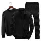 Men's Simple Baseball Jersey Suit Leisure Suits 3 Pieces Sets (Sportswear+Sweatshirt+Sweatpants)