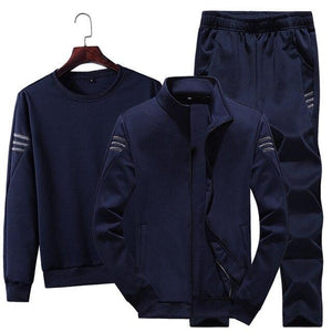 Men's Simple Baseball Jersey Suit Leisure Suits 3 Pieces Sets (Sportswear+Sweatshirt+Sweatpants)