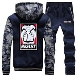 Men's Thick Fleece Hoodie Warm Cartoon Outerwear Jacket+Pants 2 Piece Sets