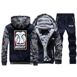 Men's Thick Fleece Hoodie Warm Cartoon Outerwear Jacket+Pants 2 Piece Sets