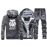 Men's Thick Fleece Hoodie Warm Cartoon Outerwear Jacket+Pants 2 Piece Sets