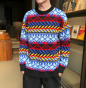 Men's Colored Striped Winter Christmas Winter Coat Pullover Sweaters