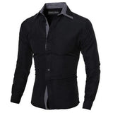 British Style Slim Fit Solid Long Sleeve Cotton Men's Shirts