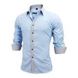 British Style Slim Fit Solid Long Sleeve Cotton Men's Shirts