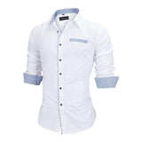 British Style Slim Fit Solid Long Sleeve Cotton Men's Shirts