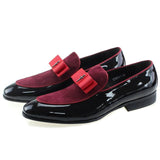 Handmade Genuine Patent Leather And Nubuck Leather Patchwork  Men's Banquet Loafers