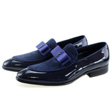 Handmade Genuine Patent Leather And Nubuck Leather Patchwork  Men's Banquet Loafers