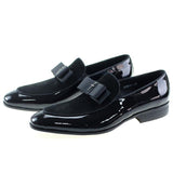 Handmade Genuine Patent Leather And Nubuck Leather Patchwork  Men's Banquet Loafers