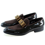 Handmade Genuine Patent Leather And Nubuck Leather Patchwork  Men's Banquet Loafers