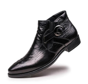 Pointed-toe Slip-On High-top Genuine Leather Men Ankle Boots