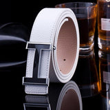 Leisure Smooth Buckle Leather Belt for Men Women